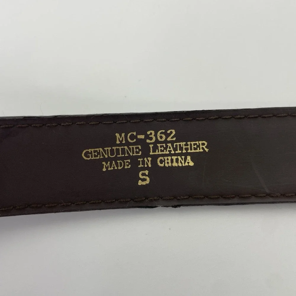 Vtg. 90s-Western-Boho Brown Croc Leather Belt Silver Buckle,Conchos,Womens Small